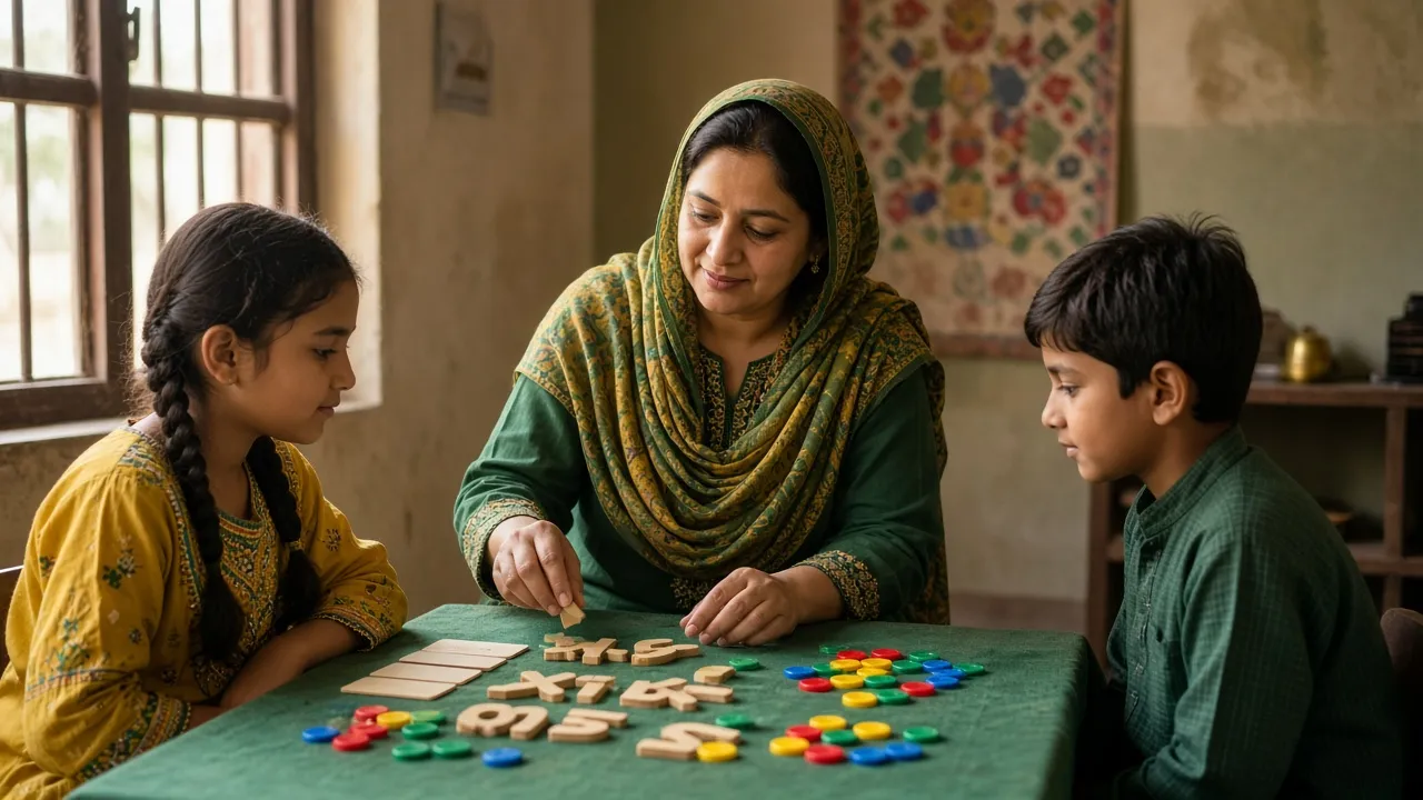 Teacher with adapted materials