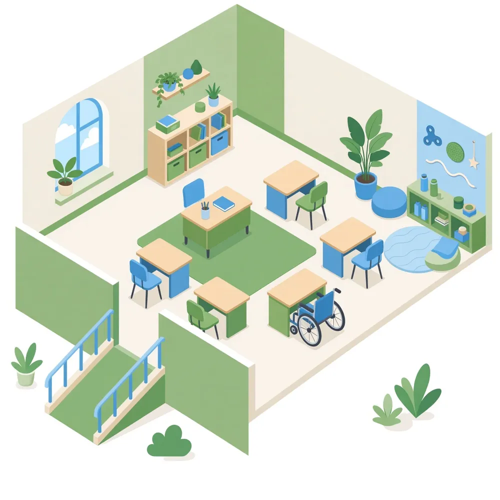 Isometric accessible classroom illustration