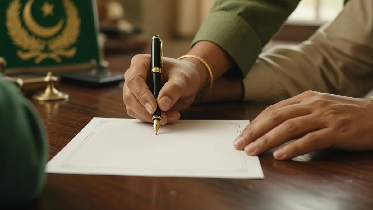 Hands signing a document